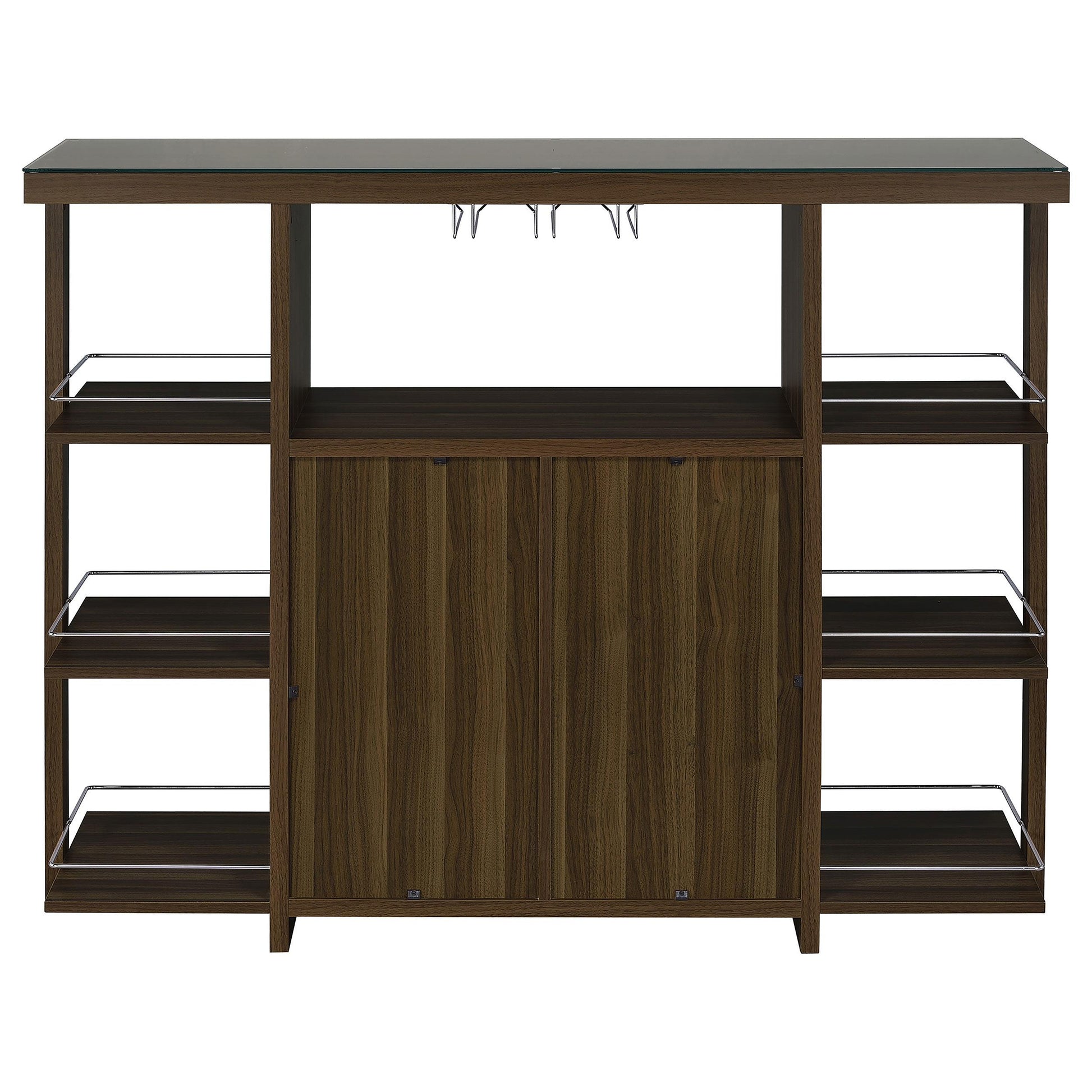 Coaster Furniture Evelio 100439 6-shelf Glass Top Home Bar Wine Cabinet - Walnut IMAGE 6