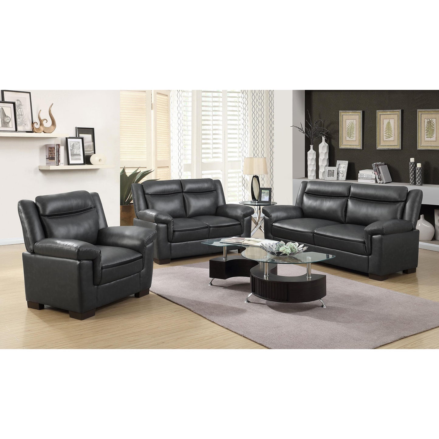  Coaster Furniture Arabella 506592 Upholstered Padded Arm Loveseat - Grey IMAGE 6