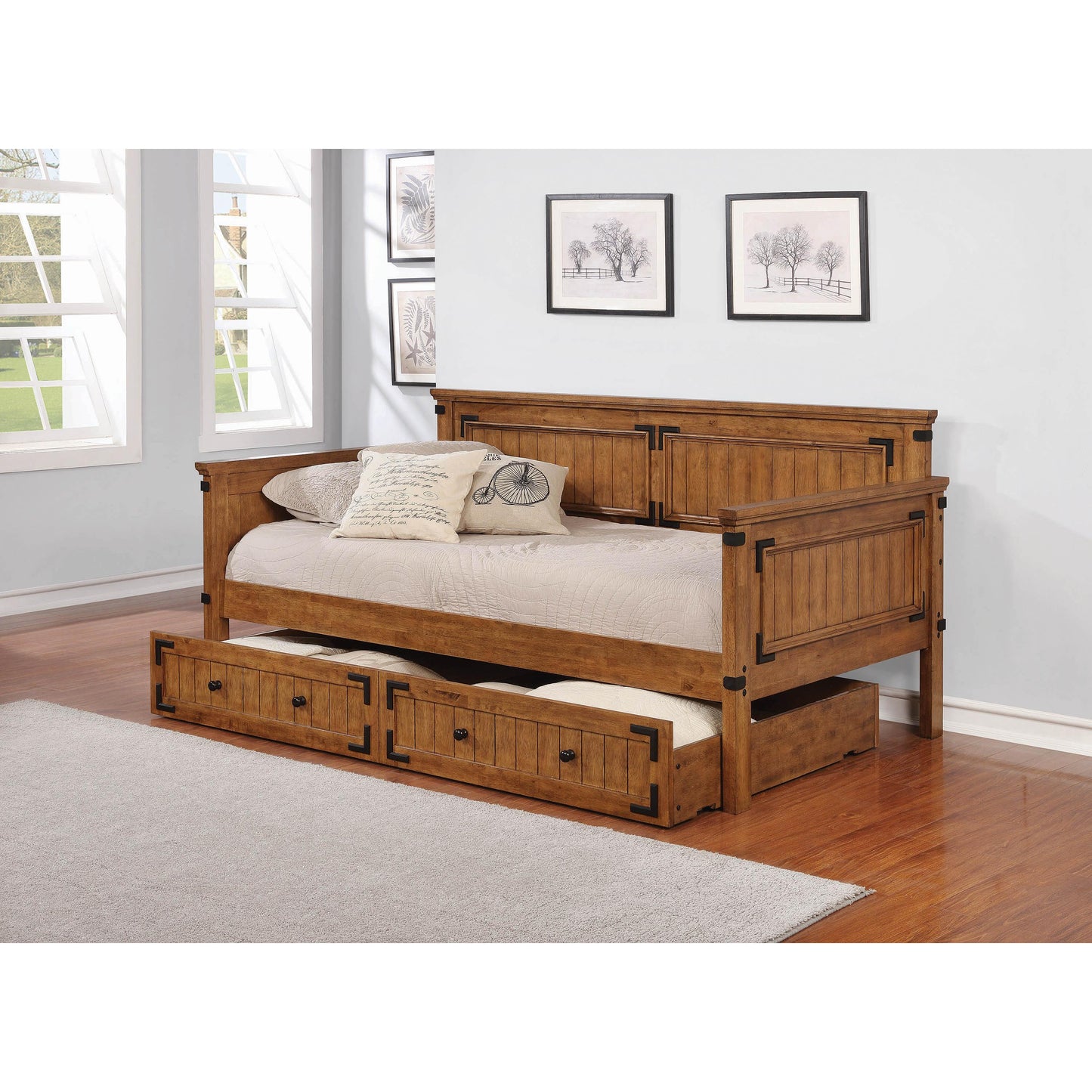  Coaster Furniture Oakdale 300675 Wood Twin Daybed - Rustic Honey IMAGE 2