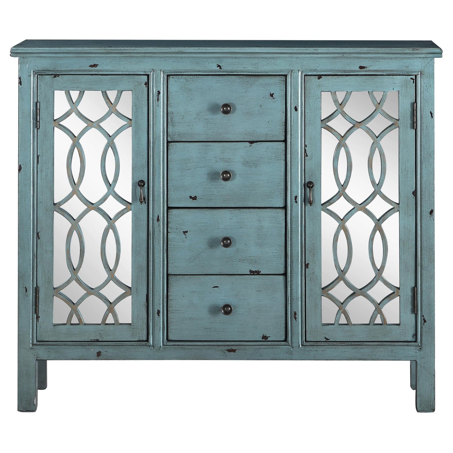 Coaster Furniture Rue 950736 4-Drawer Wood Trellis Accent Storage Cabinet - Blue IMAGE 4