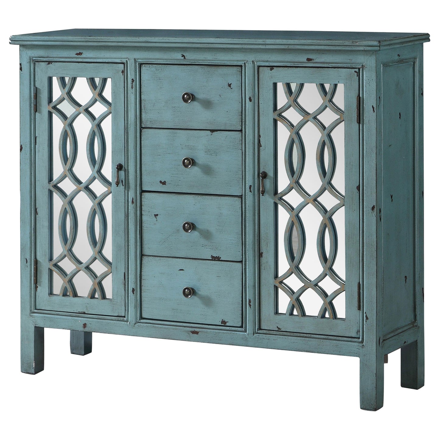 Coaster Furniture Rue 950736 4-Drawer Wood Trellis Accent Storage Cabinet - Blue IMAGE 5
