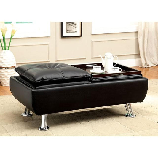 Furniture of America Hauser Leather Ottoman CM2677BK-OT IMAGE 1