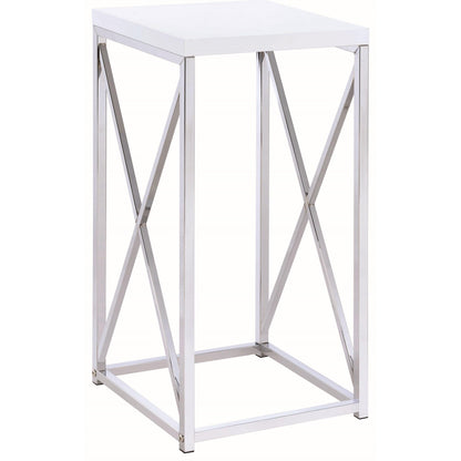 Coaster Furniture Edmund 930014 Square Accent Side Table - White High Gloss and Chrome IMAGE 1