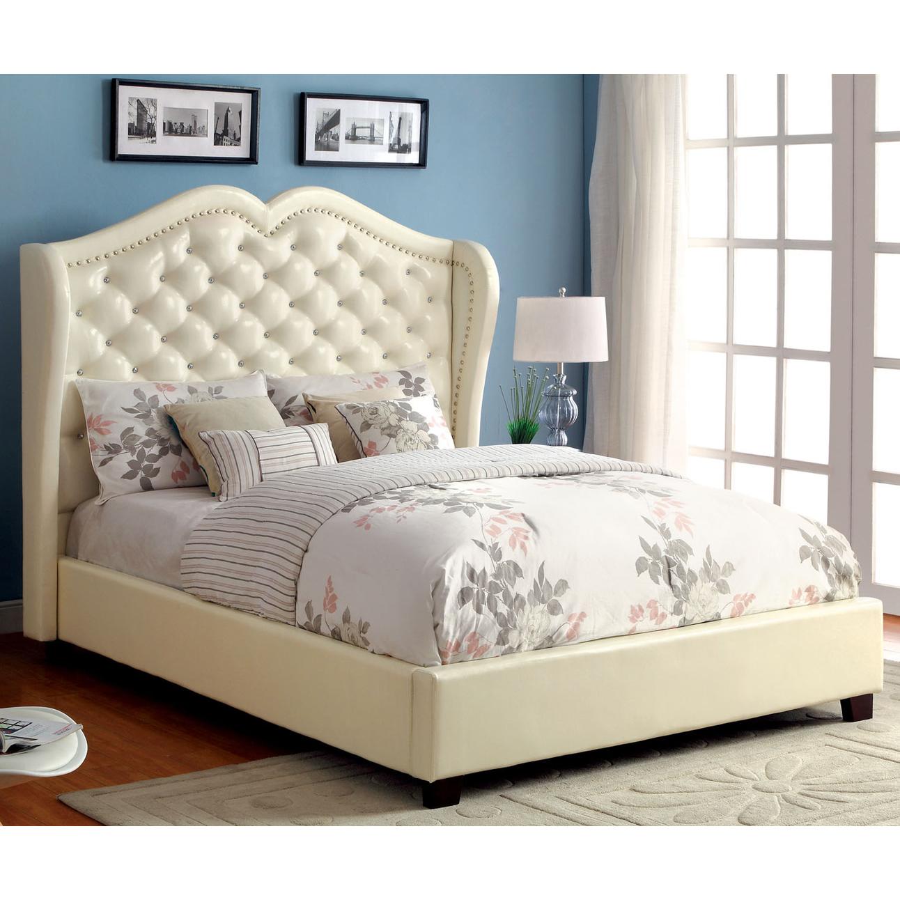  Furniture of America Monroe Queen Upholstered Platform Bed CM7016IV-Q-BED IMAGE 1