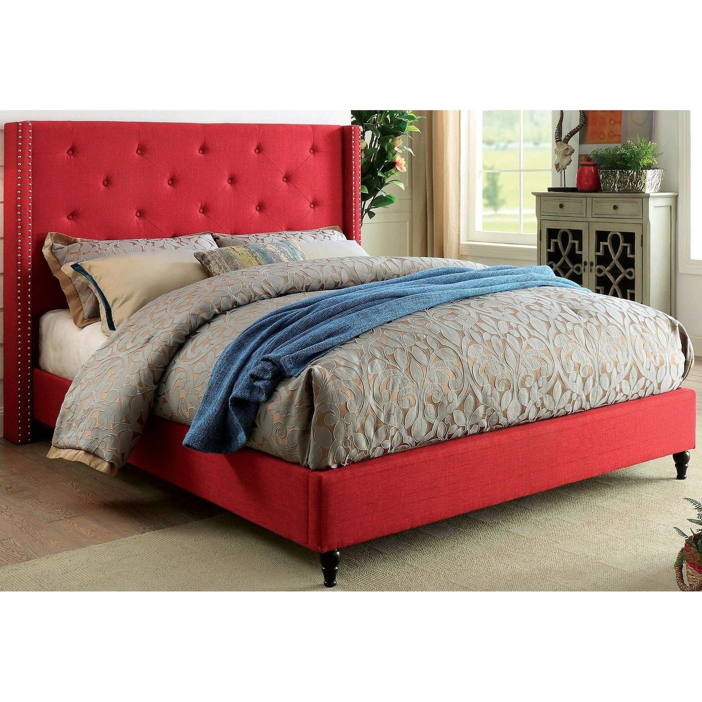  Furniture of America Anabelle King Upholstered Panel Bed CM7677RD-EK-BED IMAGE 2
