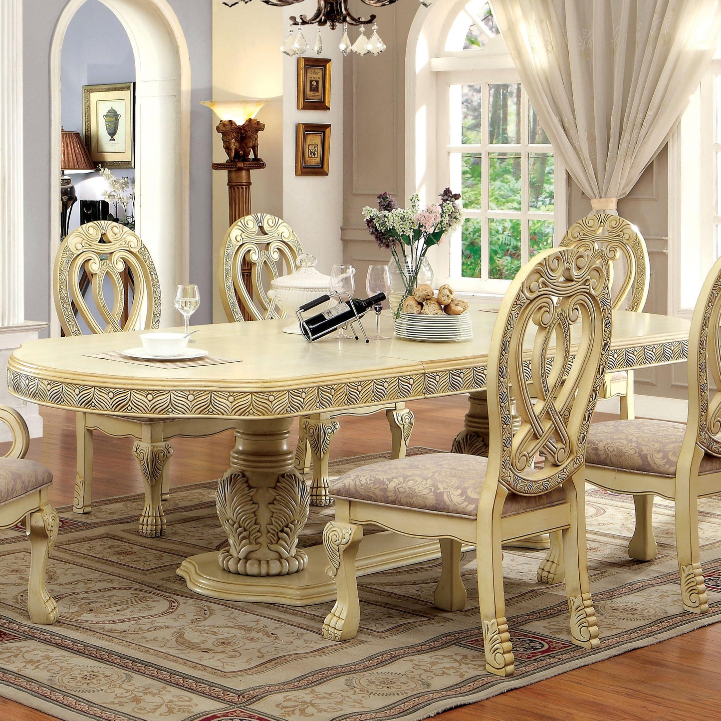  Furniture of America Oval Wyndmere Dining Table with Pedestal Base CM3186WH-T-TABLE IMAGE 1