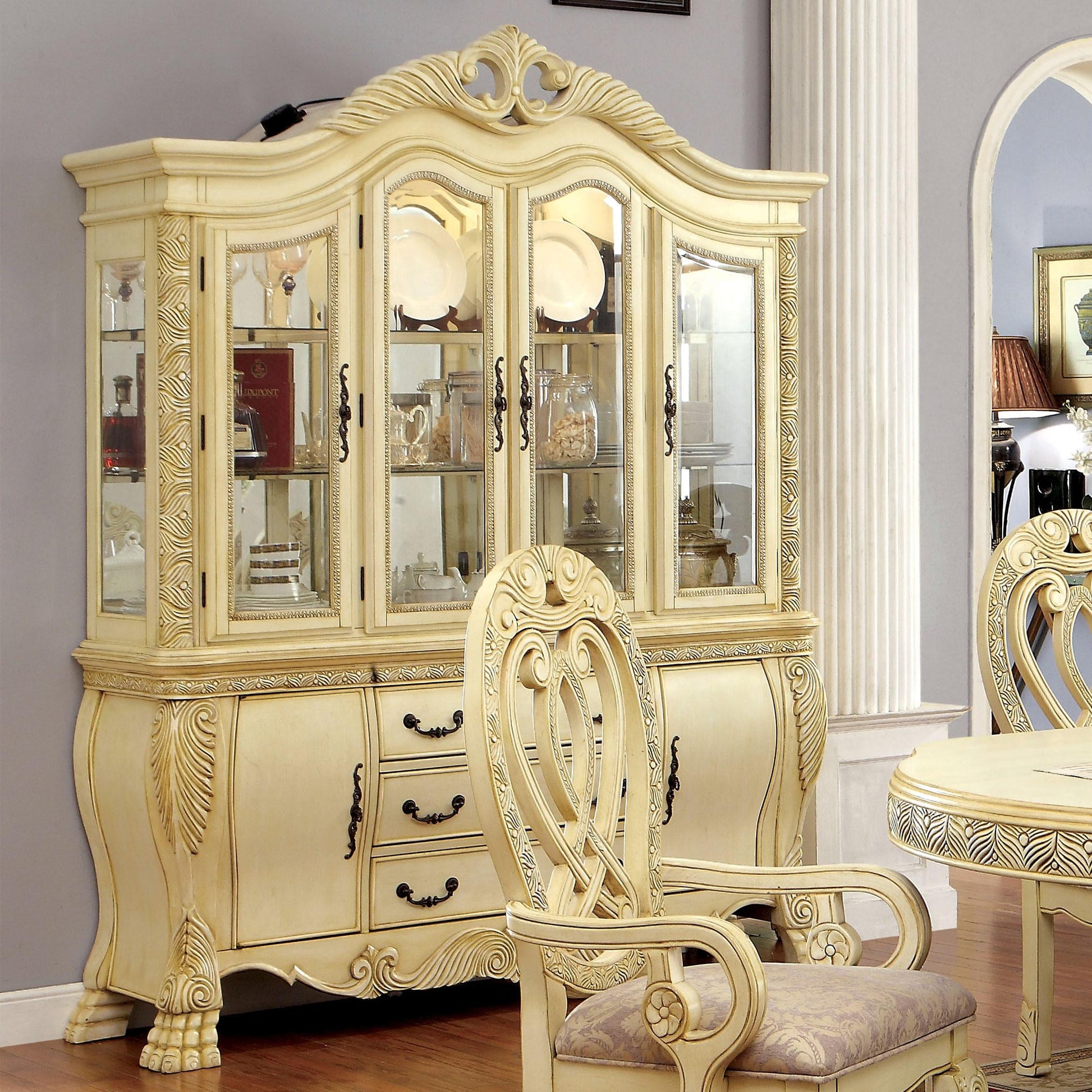  Furniture of America Wyndmere 2 pc China Cabinet CM3186WH-HB IMAGE 2
