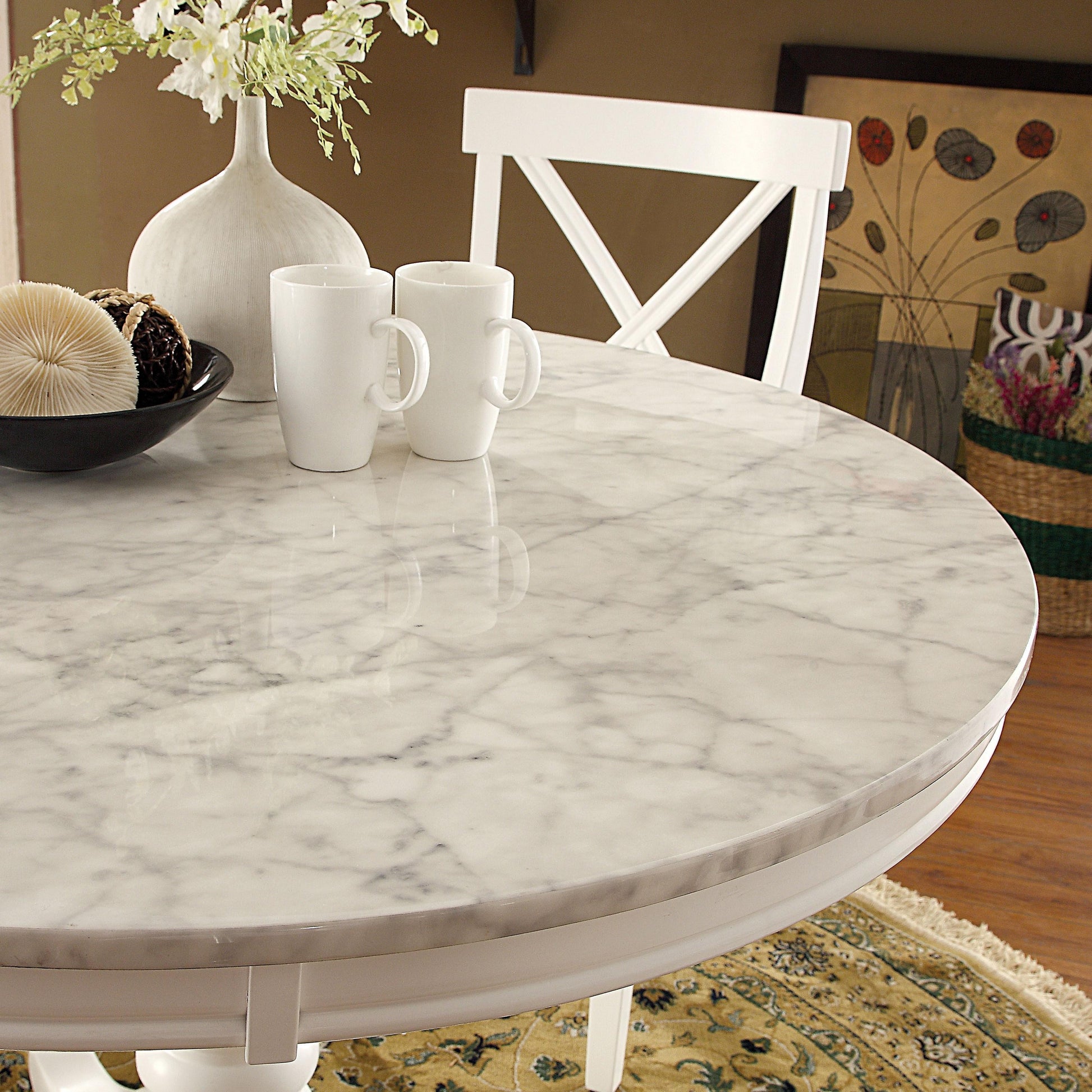  Furniture of America Round Penelope Dining Table with Faux Marble Top & Pedestal Base CM3546RT-TABLE IMAGE 2
