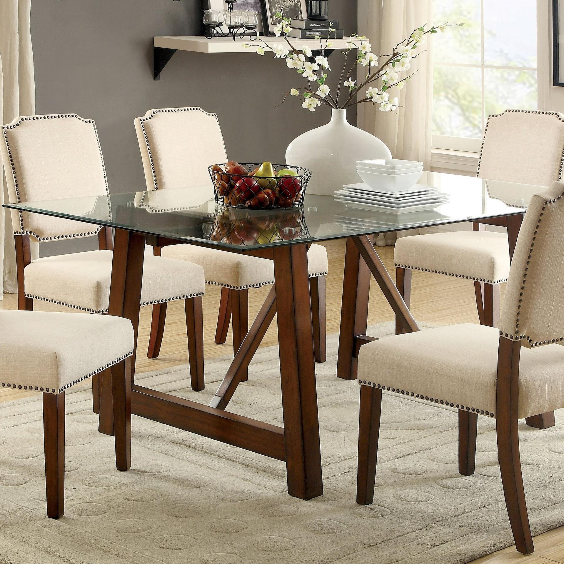  Furniture of America Osburn Dining Table with Glass Top & Pedestal Base CM3464T-TABLE IMAGE 1