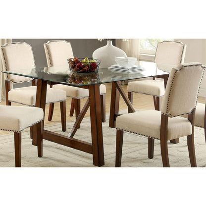  Furniture of America Osburn Dining Table with Glass Top & Pedestal Base CM3464T-TABLE IMAGE 2