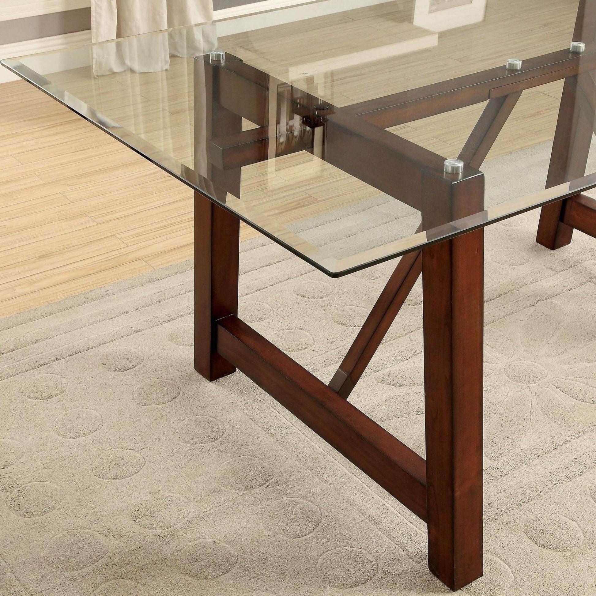  Furniture of America Osburn Dining Table with Glass Top & Pedestal Base CM3464T-TABLE IMAGE 3