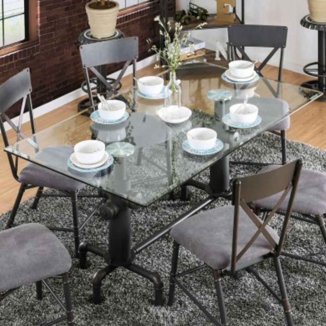  Furniture of America Flaherty Dining Table with Glass Top & Trestle Base CM3366T-TABLE IMAGE 1