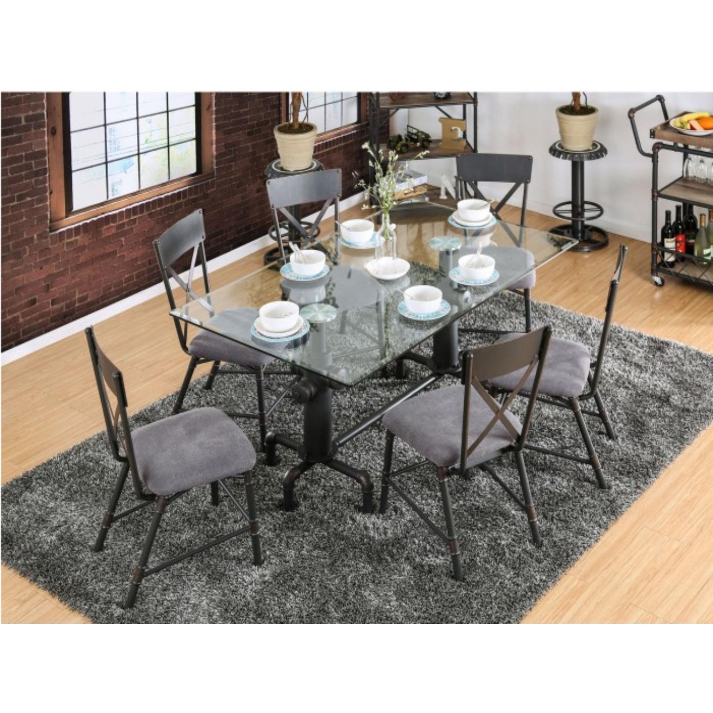  Furniture of America Flaherty Dining Table with Glass Top & Trestle Base CM3366T-TABLE IMAGE 4