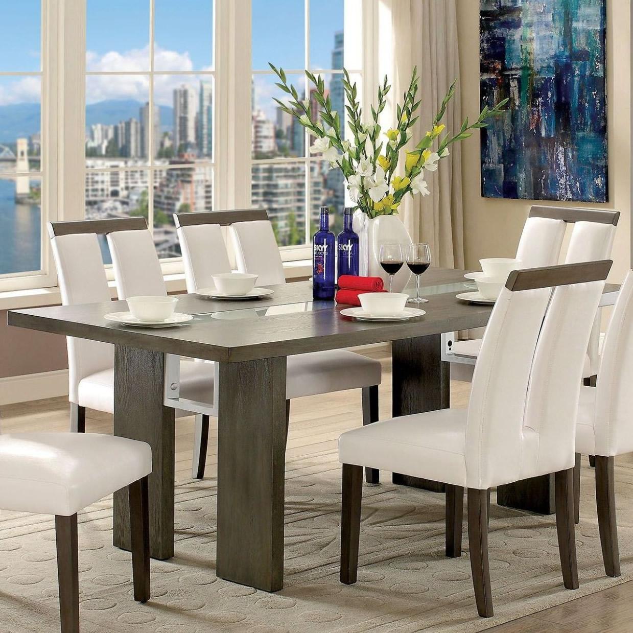  Furniture of America Luminar Dining Table with Glass Top CM3559GY-T IMAGE 1