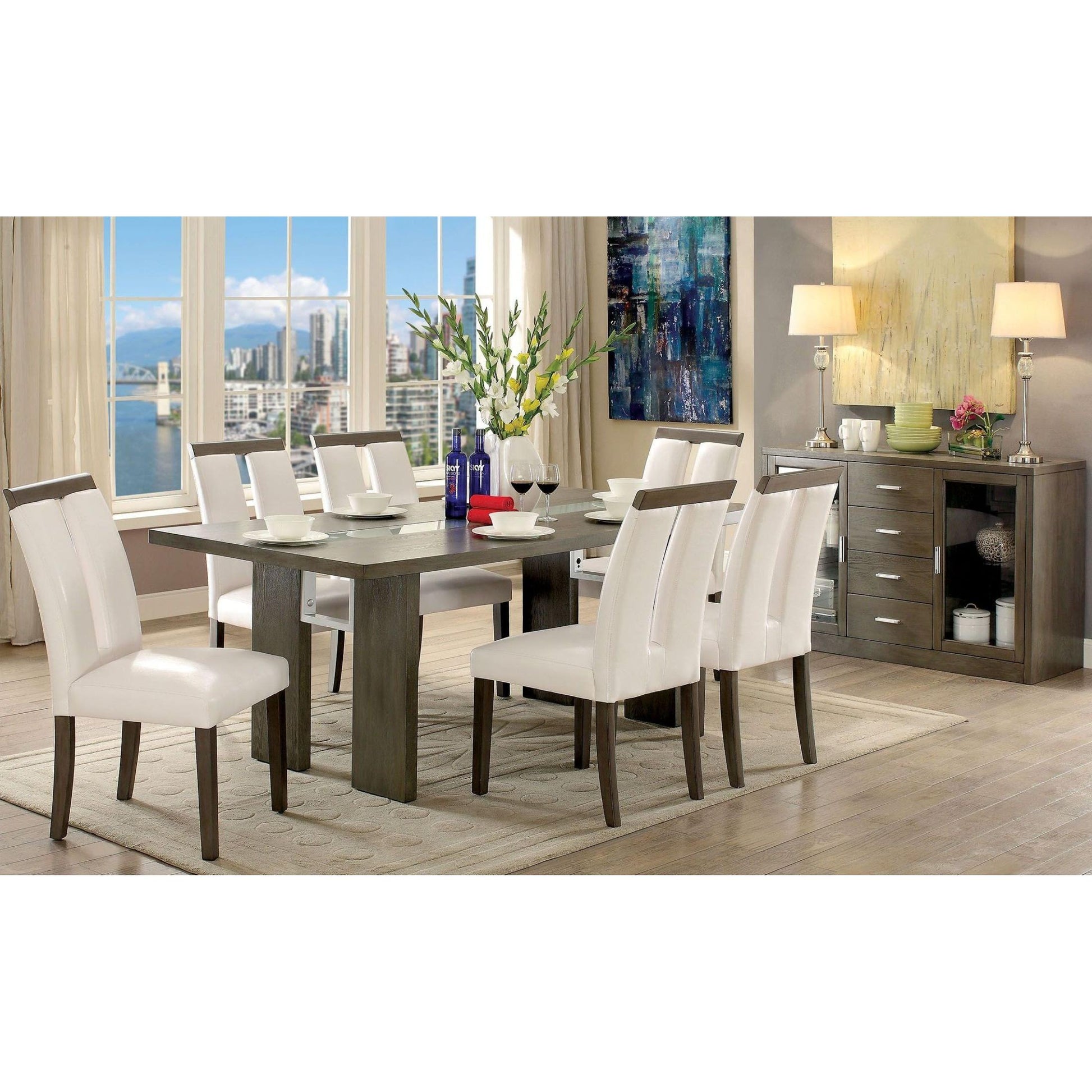  Furniture of America Luminar Dining Table with Glass Top CM3559GY-T IMAGE 4