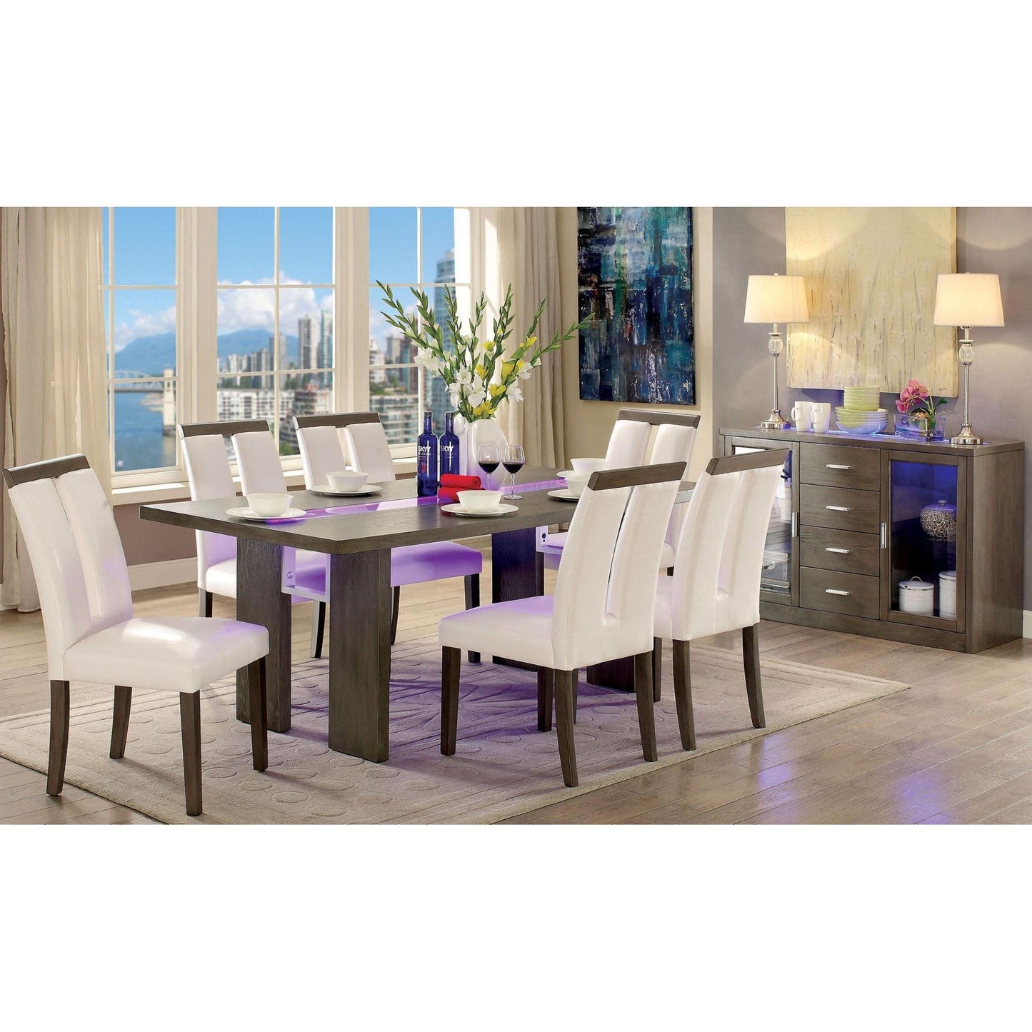  Furniture of America Luminar Dining Table with Glass Top CM3559GY-T IMAGE 5