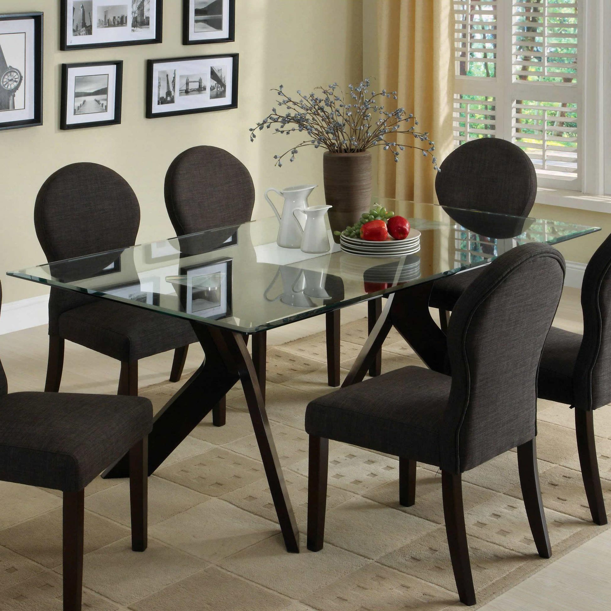  Furniture of America Grand View I Dining Table with Glass Top & Pedestal Base CM3425T-TABLE IMAGE 2
