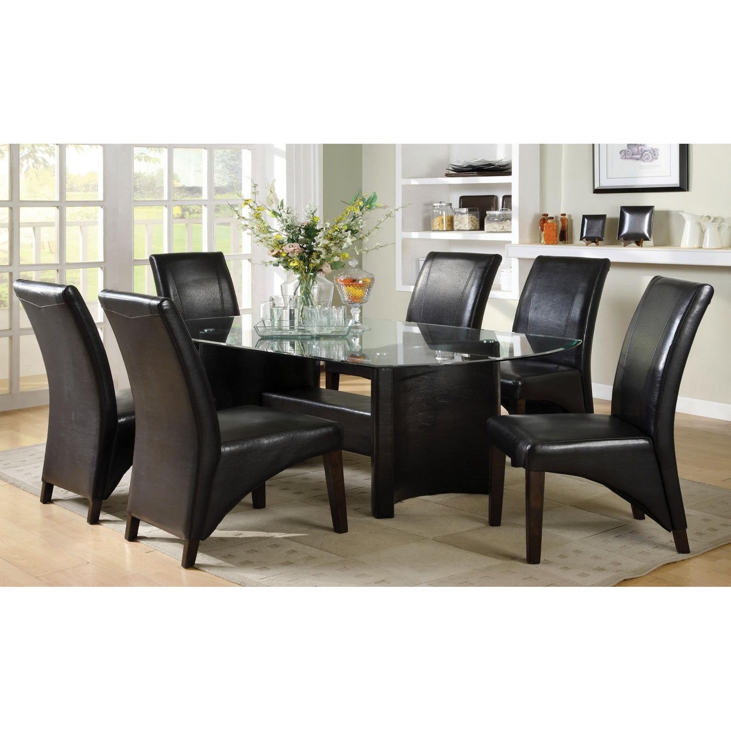  Furniture of America Madison Dining Table with Glass Top & Trestle Base CM3578T-TABLE IMAGE 4