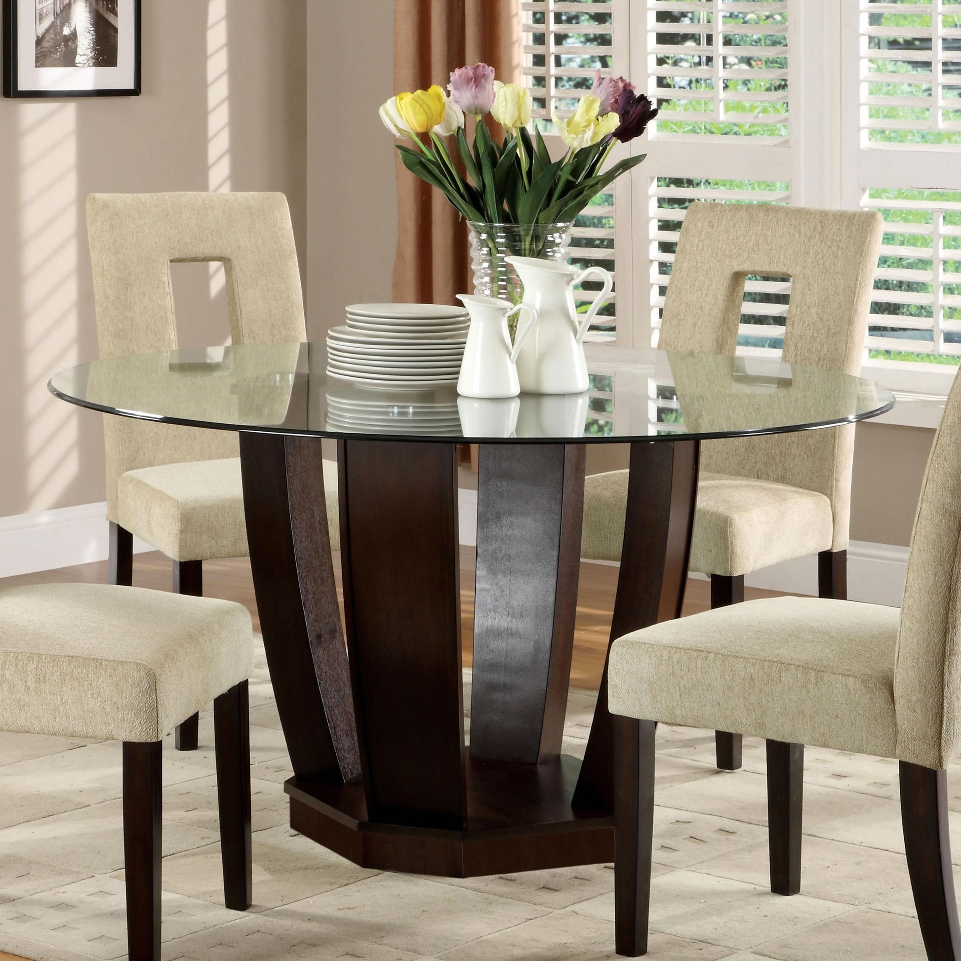  Furniture of America Round West Palm I Dining Table with Glass Top & Pedestal Base CM3625T-TABLE IMAGE 1