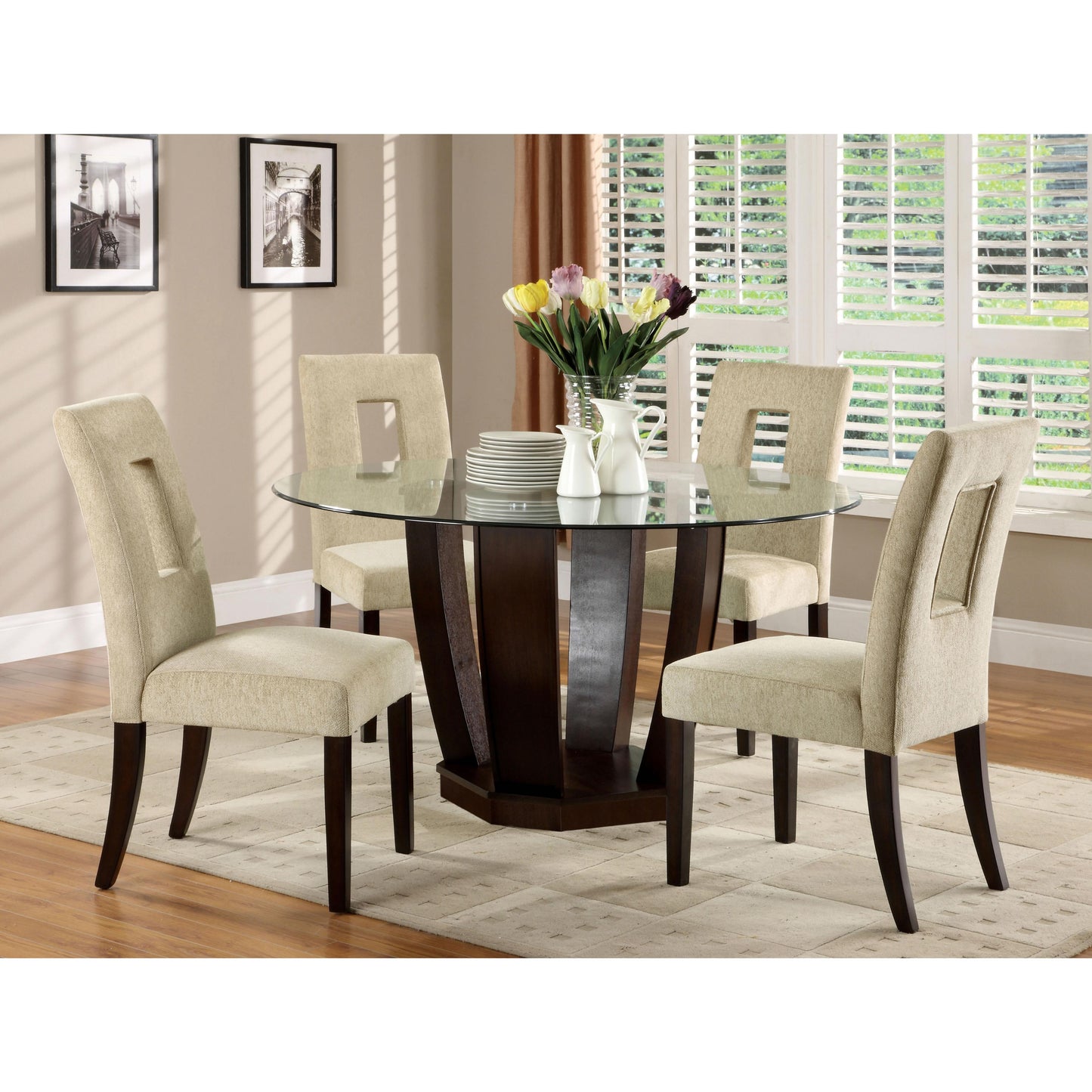  Furniture of America Round West Palm I Dining Table with Glass Top & Pedestal Base CM3625T-TABLE IMAGE 2