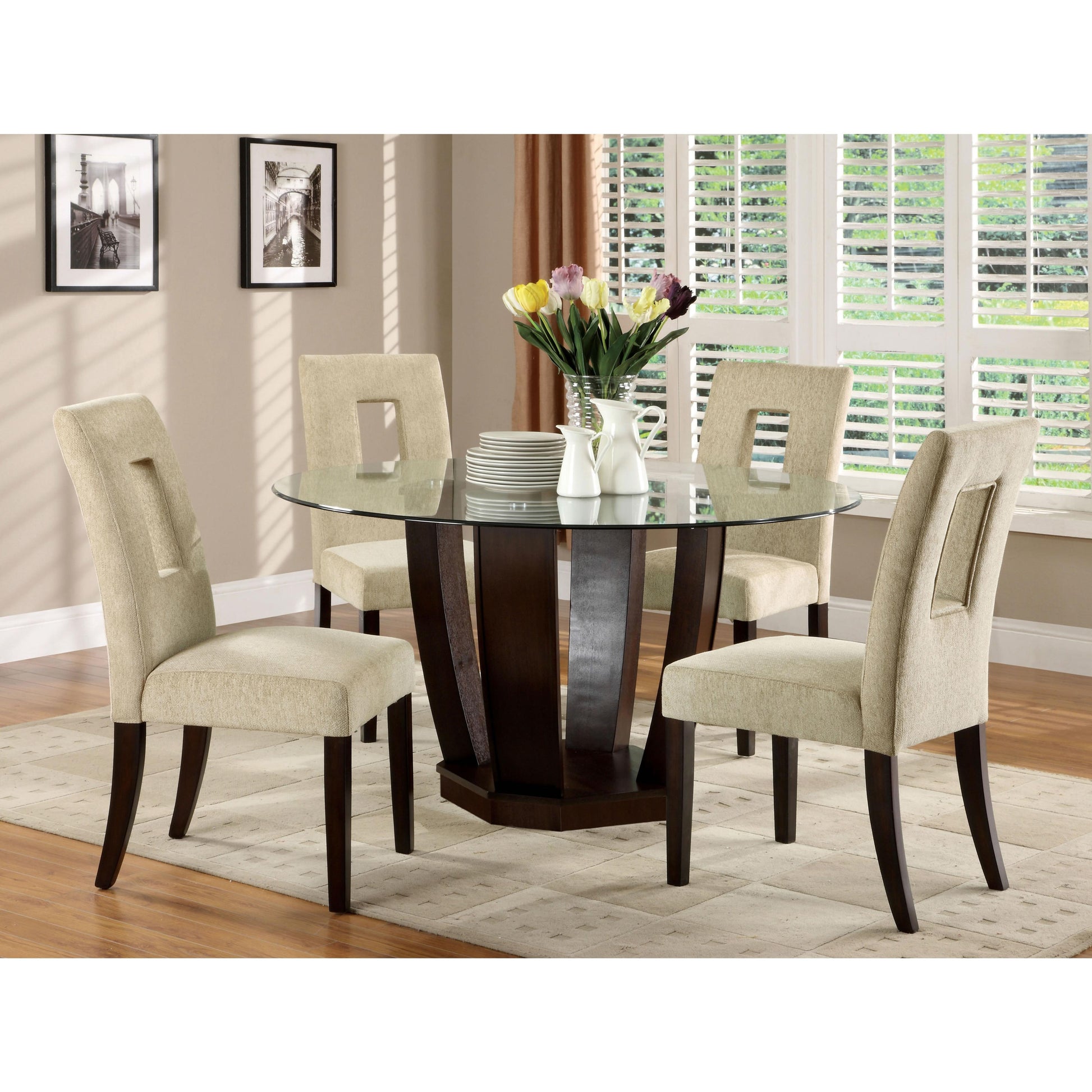  Furniture of America Round West Palm I Dining Table with Glass Top & Pedestal Base CM3625T-TABLE IMAGE 2