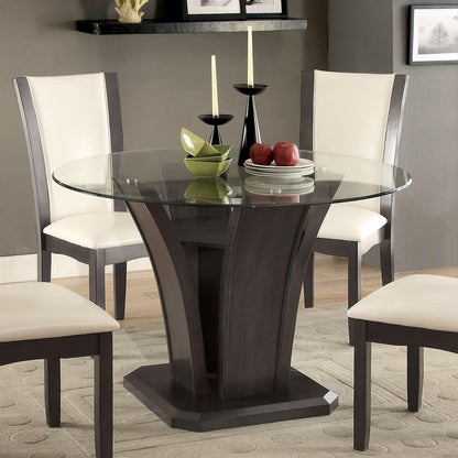  Furniture of America Round Manhattan Dining Table with Glass Top & Pedestal Base CM3710GY-RT-TABLE IMAGE 1