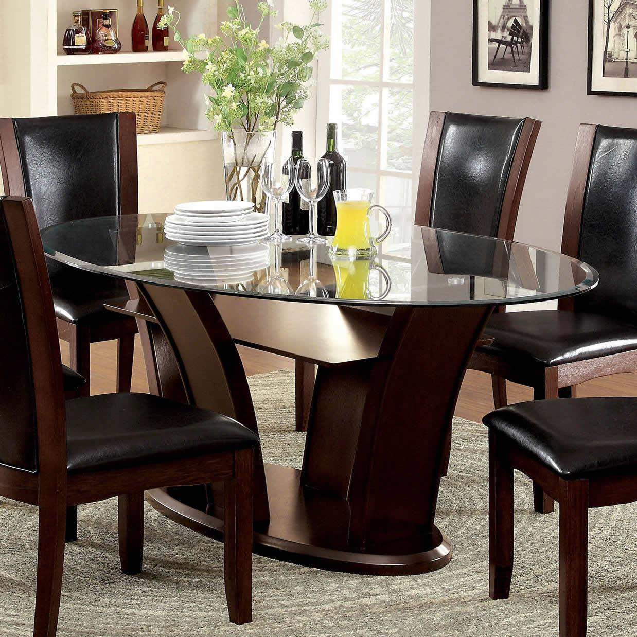  Furniture of America Oval Manhattan Dining Table with Glass Top and Pedestal Base CM3710OT-TABLE IMAGE 1