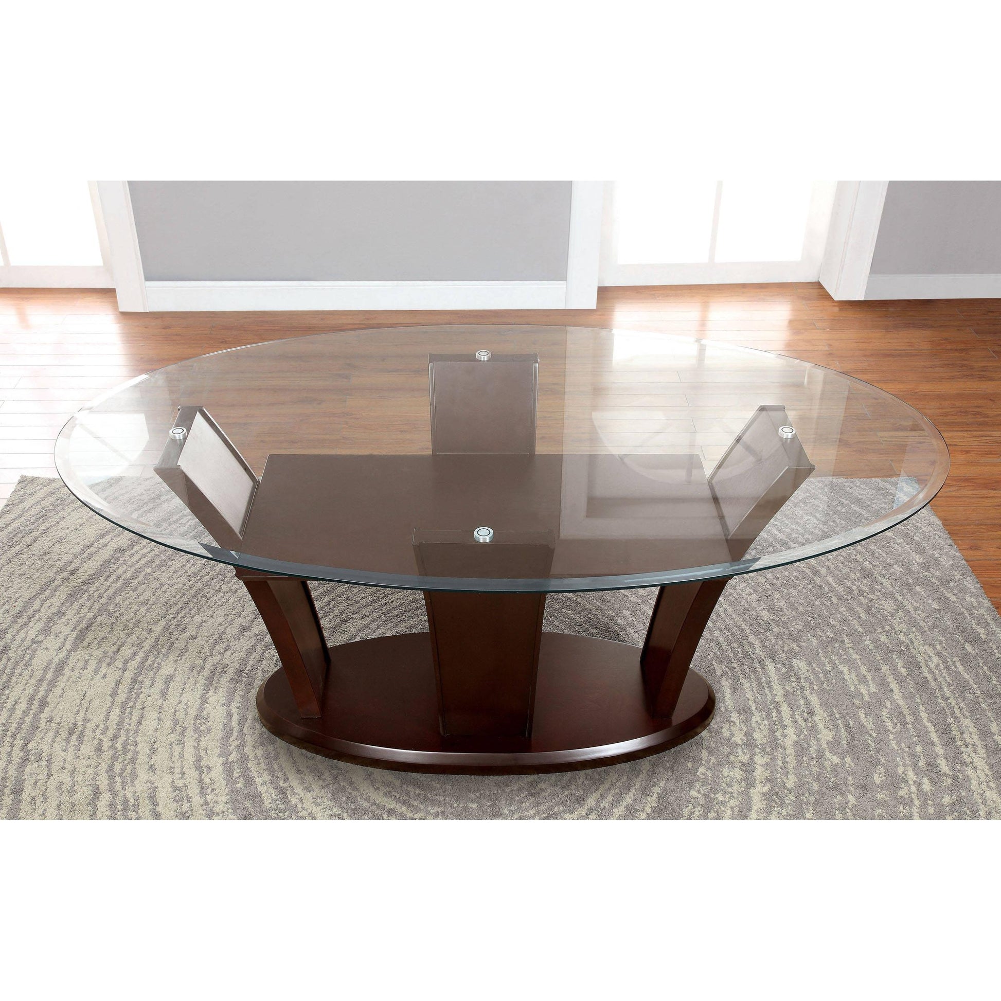  Furniture of America Oval Manhattan Dining Table with Glass Top and Pedestal Base CM3710OT-TABLE IMAGE 2