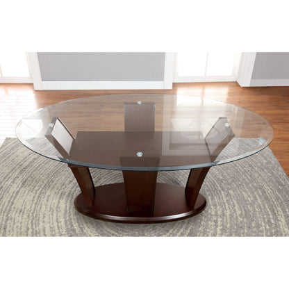  Furniture of America Oval Manhattan Dining Table with Glass Top and Pedestal Base CM3710OT-TABLE IMAGE 2