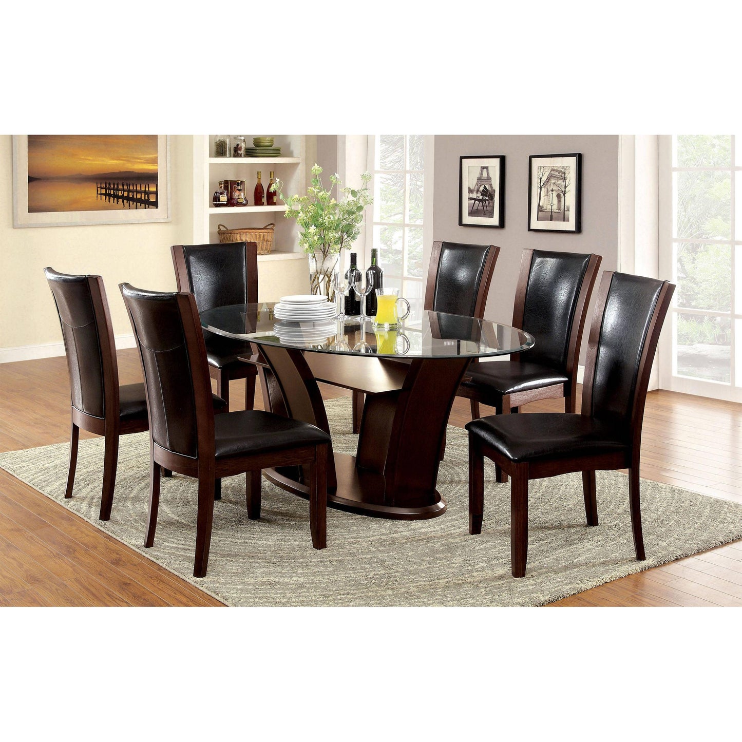  Furniture of America Oval Manhattan Dining Table with Glass Top and Pedestal Base CM3710OT-TABLE IMAGE 3