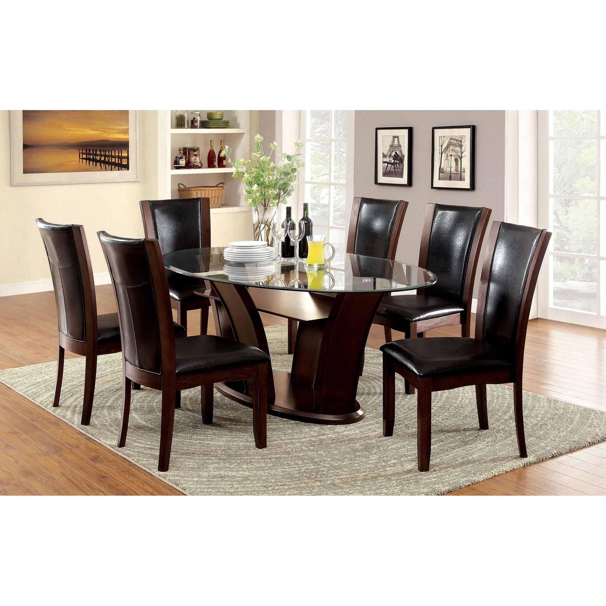  Furniture of America Oval Manhattan Dining Table with Glass Top and Pedestal Base CM3710OT-TABLE IMAGE 3