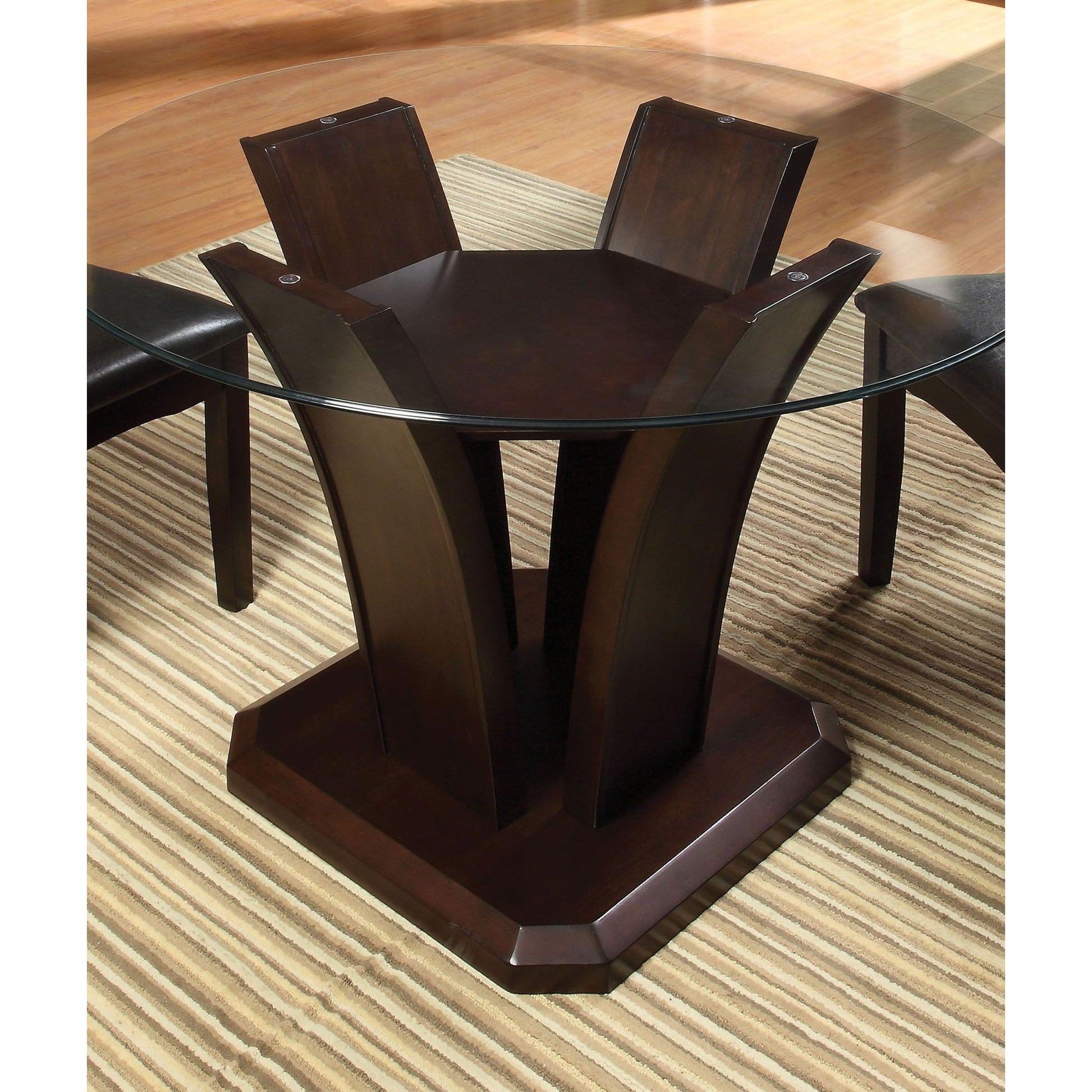  Furniture of America Round Manhattan Dining Table with Glass Top & Pedestal Base CM3710RT-TABLE IMAGE 2
