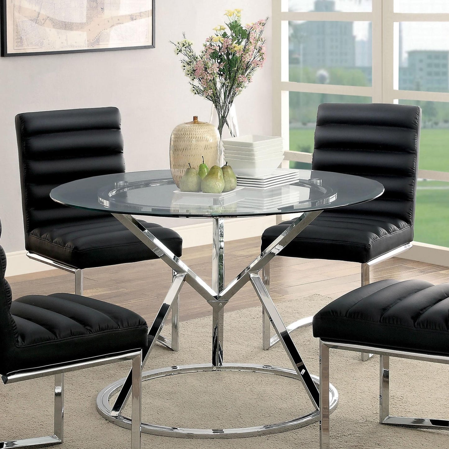  Furniture of America Livada I Dining Table with Glass Top & Pedestal Base CM3170RT IMAGE 1