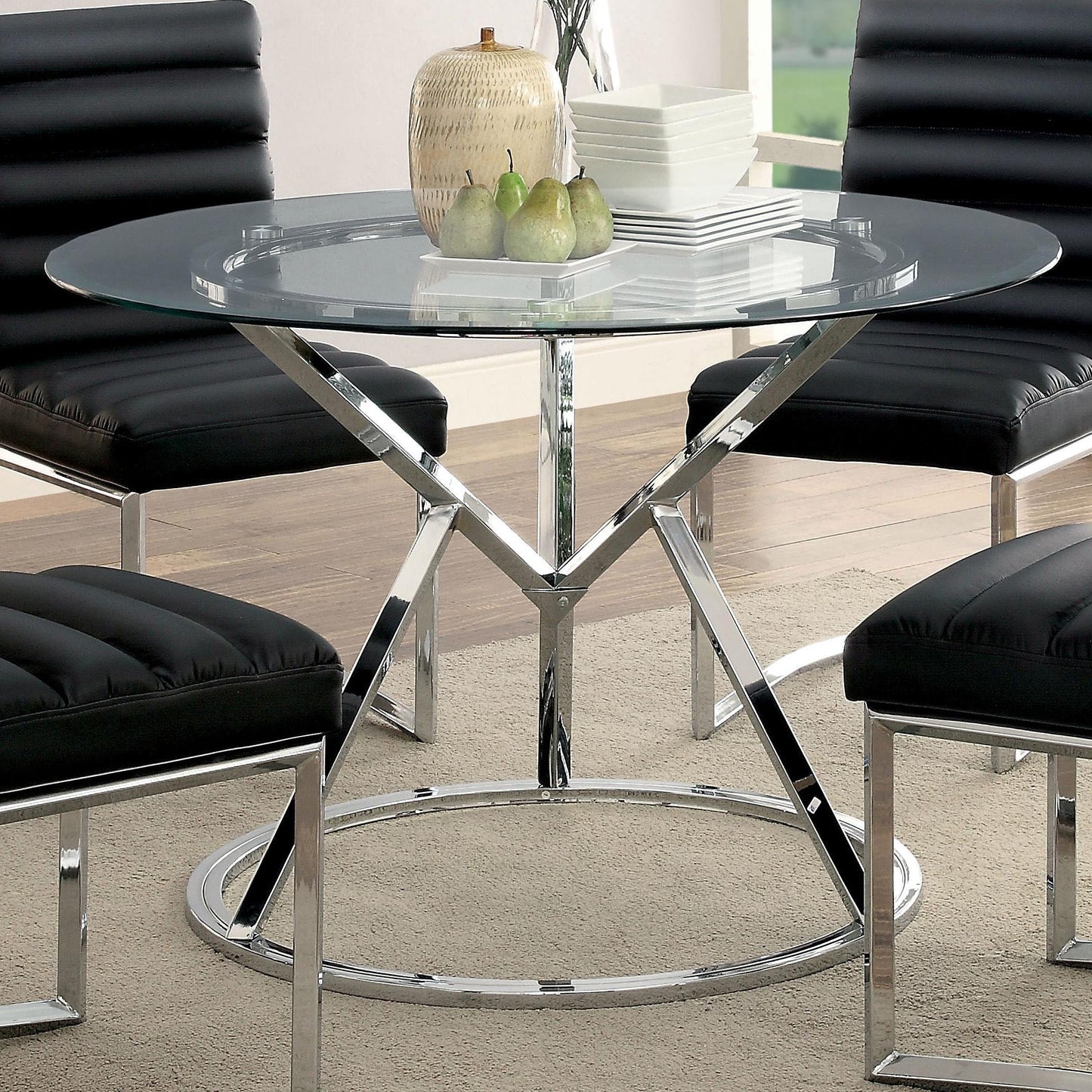 Furniture of America Livada I Dining Table with Glass Top & Pedestal Base CM3170RT IMAGE 2