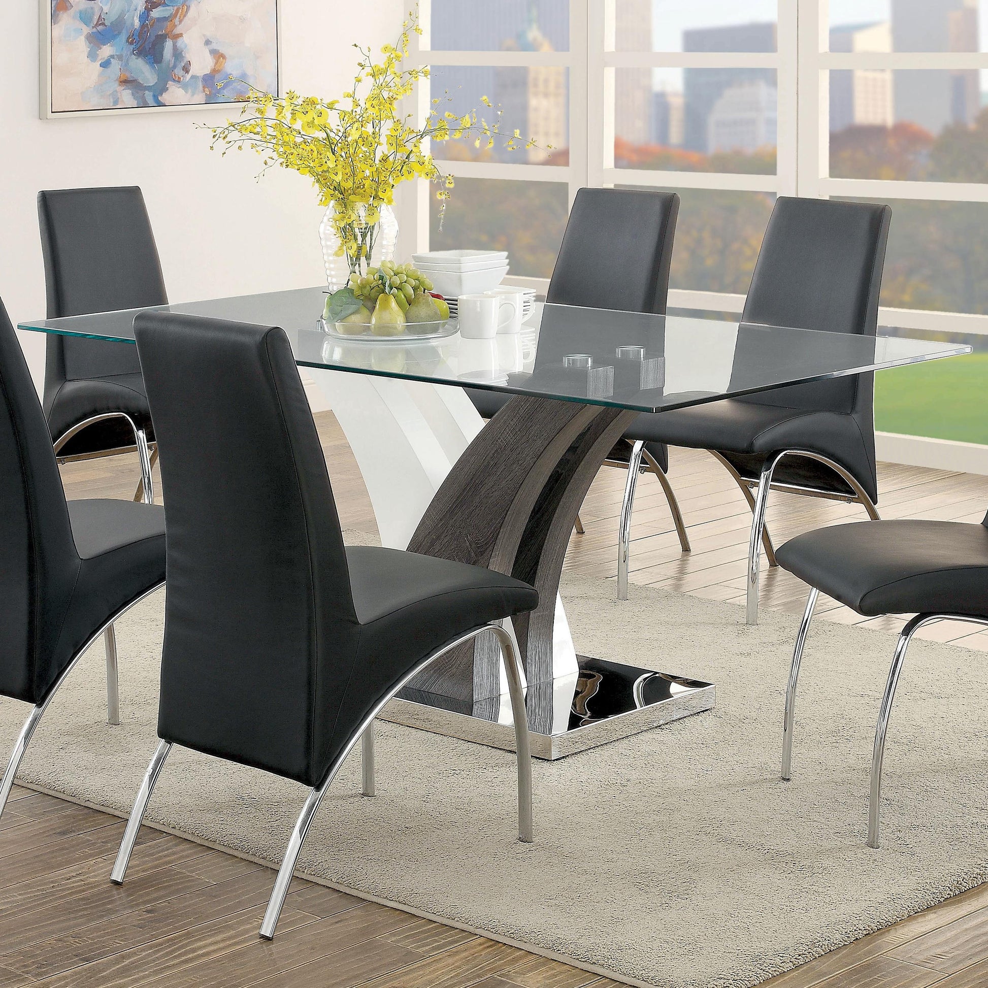  Furniture of America Svana Dining Table with Glass Top & Pedestal Base CM3382T-TABLE IMAGE 2