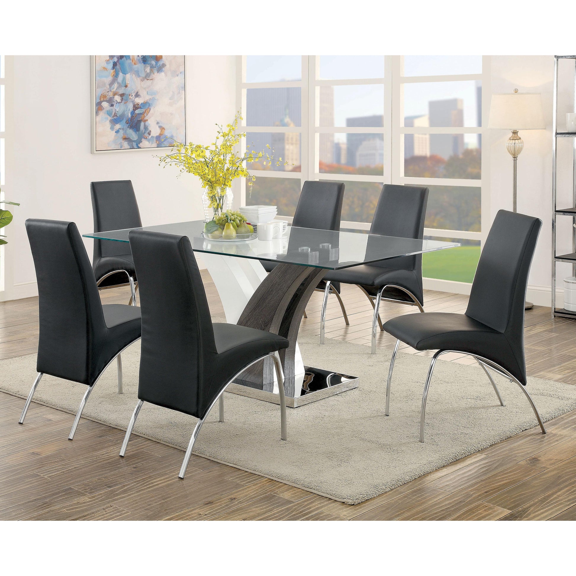  Furniture of America Svana Dining Table with Glass Top & Pedestal Base CM3382T-TABLE IMAGE 3
