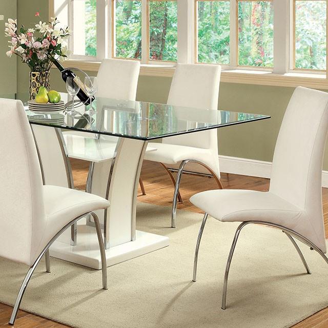  Furniture of America Glenview Dining Table with Glass Top and Pedestal Base CM8372WH-T-TABLE IMAGE 2
