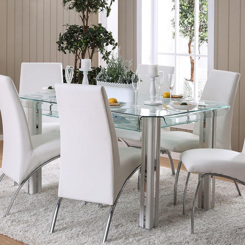  Furniture of America Square Berthold Dining Table with Glass Top CM3364WH-T-TABLE IMAGE 1