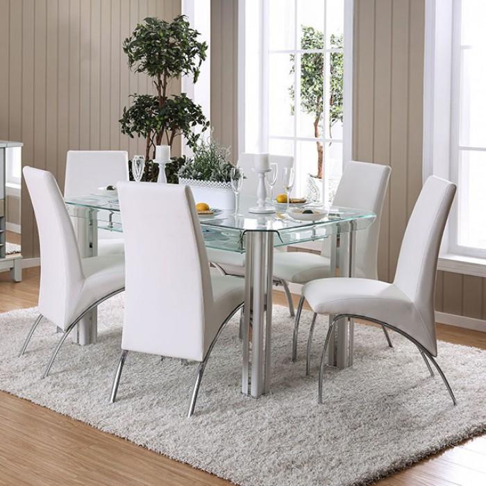  Furniture of America Square Berthold Dining Table with Glass Top CM3364WH-T-TABLE IMAGE 2