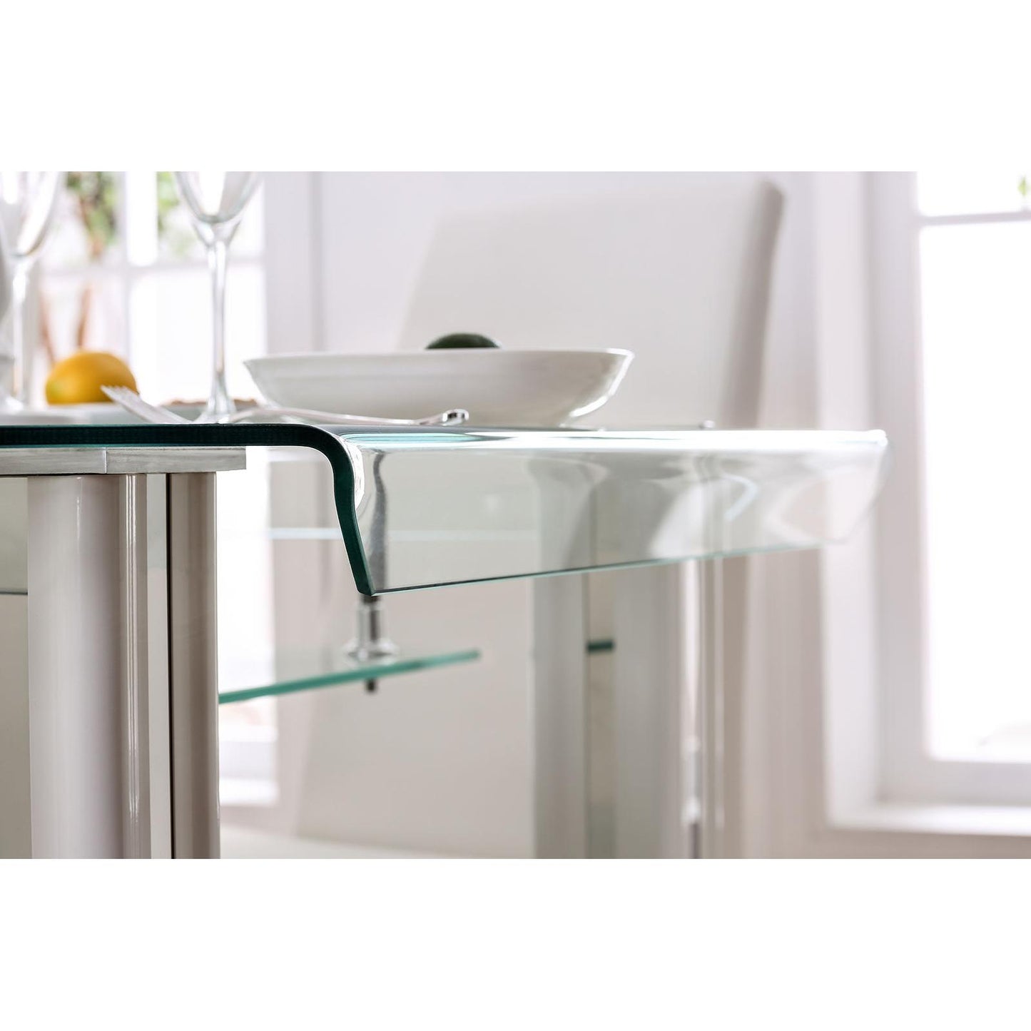  Furniture of America Square Berthold Dining Table with Glass Top CM3364WH-T-TABLE IMAGE 3