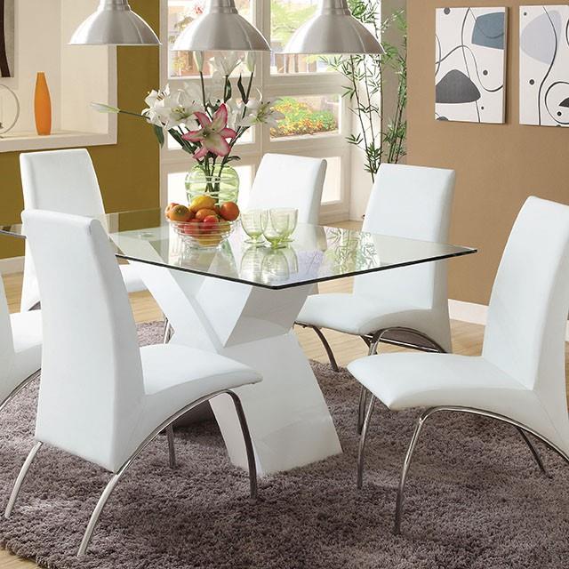  Furniture of America Wailoa Dining Table with Glass Top and Pedestal Base CM8370WH-T-TABLE IMAGE 2