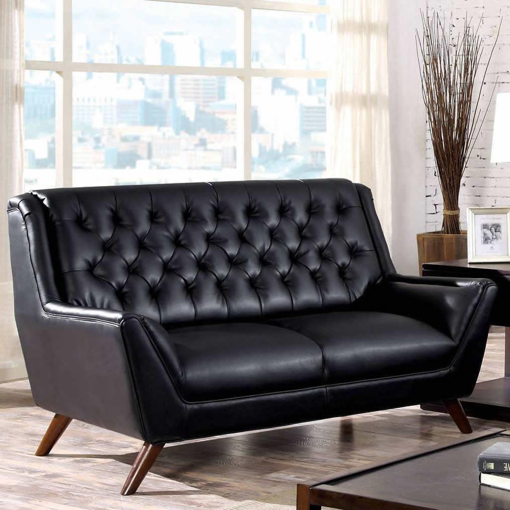  Furniture of America Leia Stationary Bonded Leather Loveseat CM6035BK-LV IMAGE 1