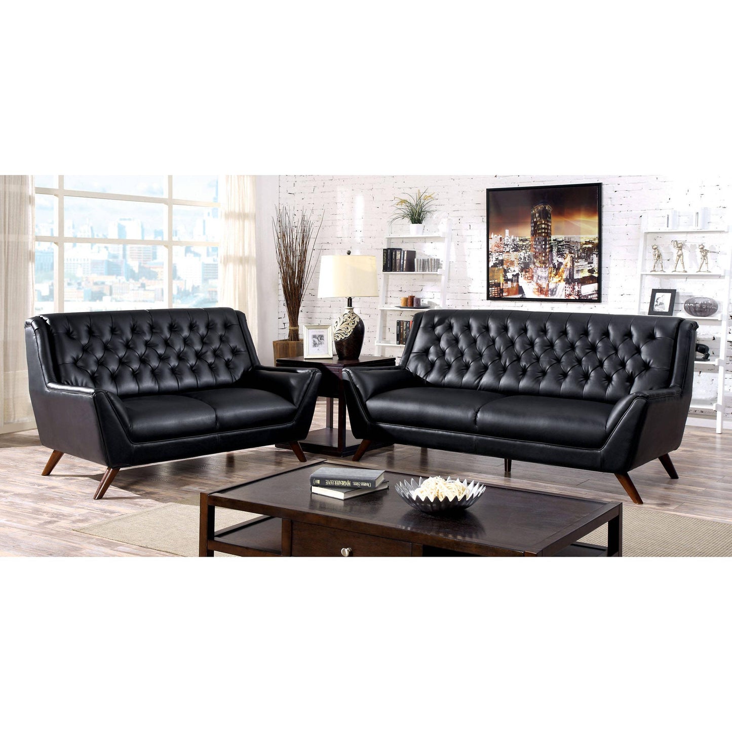  Furniture of America Leia Stationary Bonded Leather Loveseat CM6035BK-LV IMAGE 2