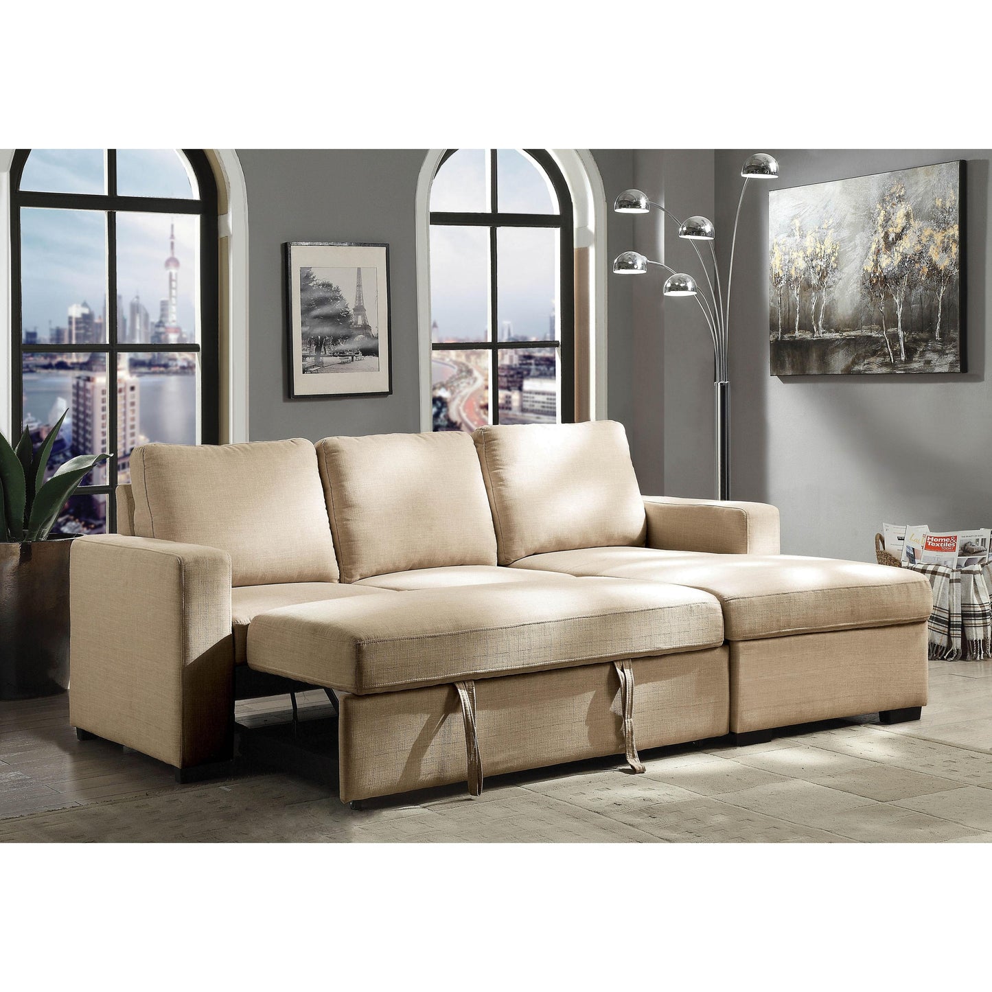  Furniture of America Arabella Fabric Sleeper Sectional CM6564BG-SECT IMAGE 2