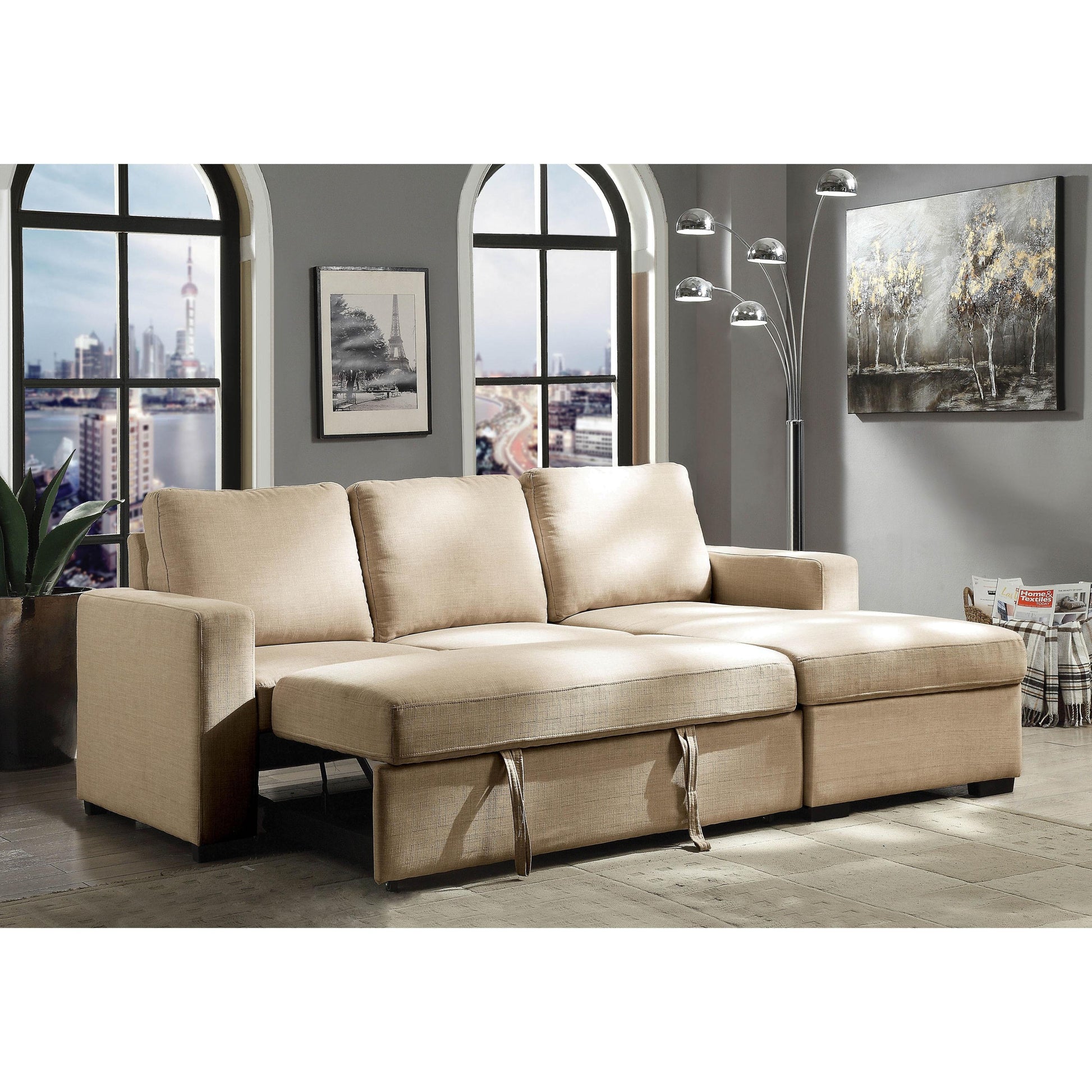  Furniture of America Arabella Fabric Sleeper Sectional CM6564BG-SECT IMAGE 2