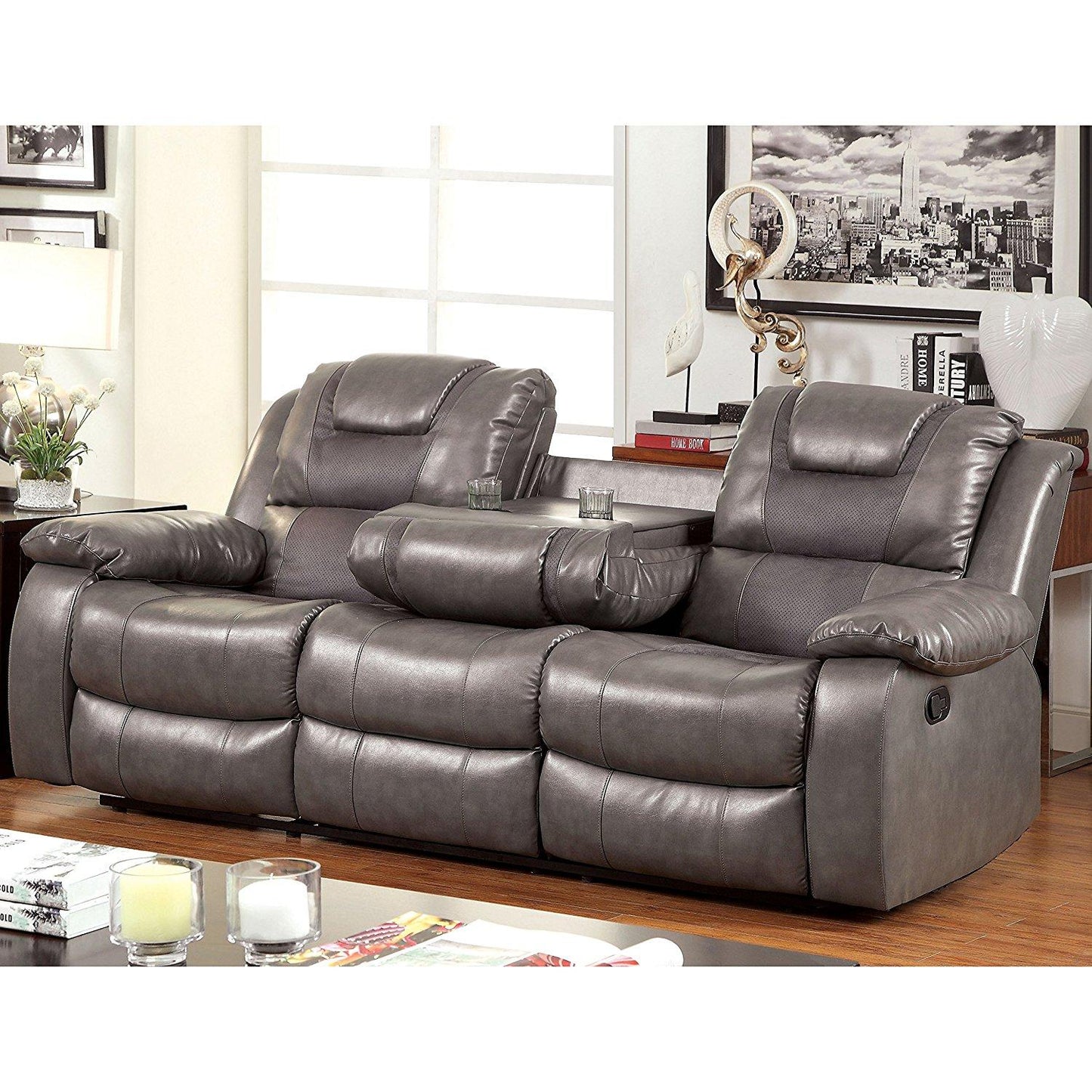  Furniture of America Grandolf Reclining Bonded Leather Match Sofa CM6813SF IMAGE 3