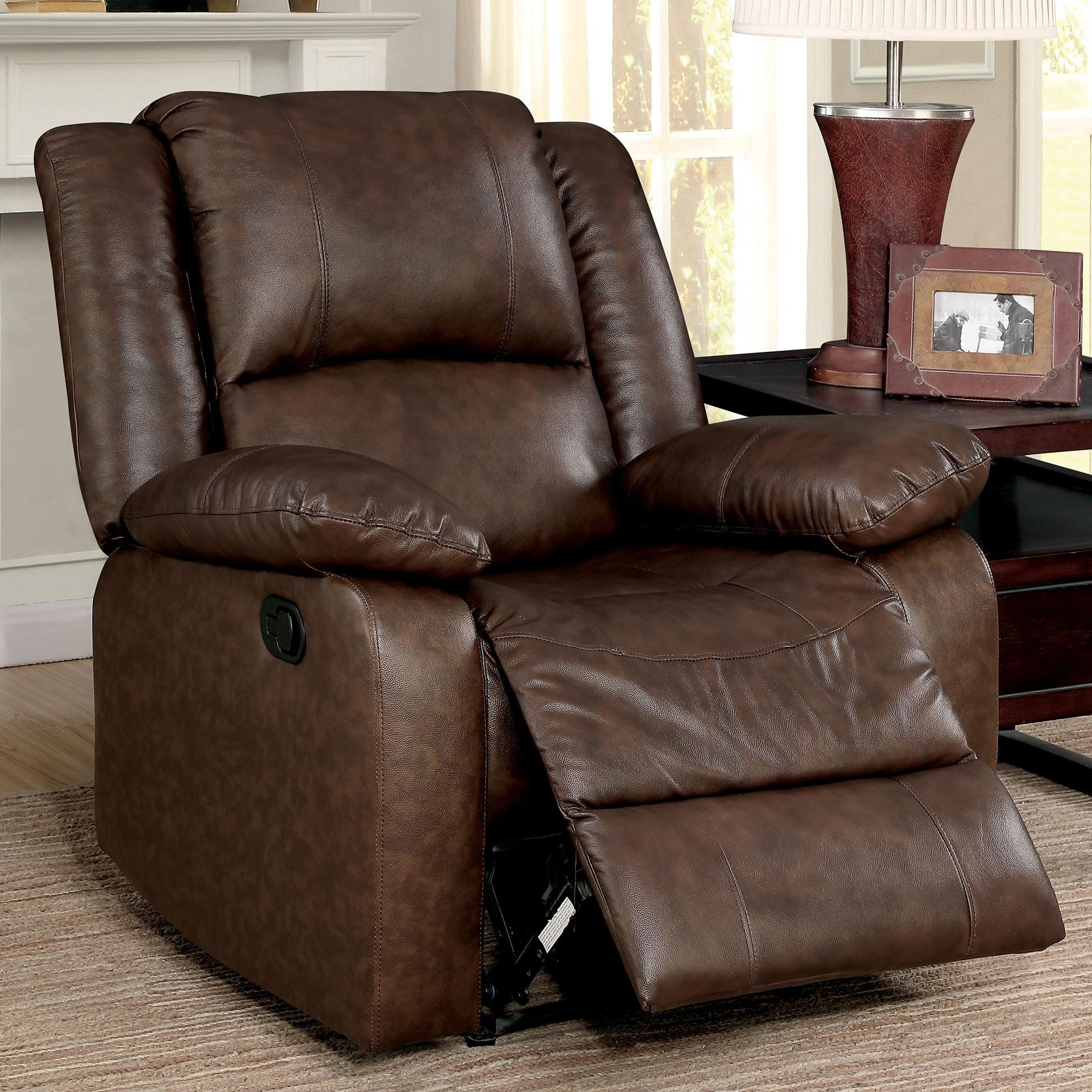  Furniture of America Kris Leather Recliner CM6293-CH IMAGE 1