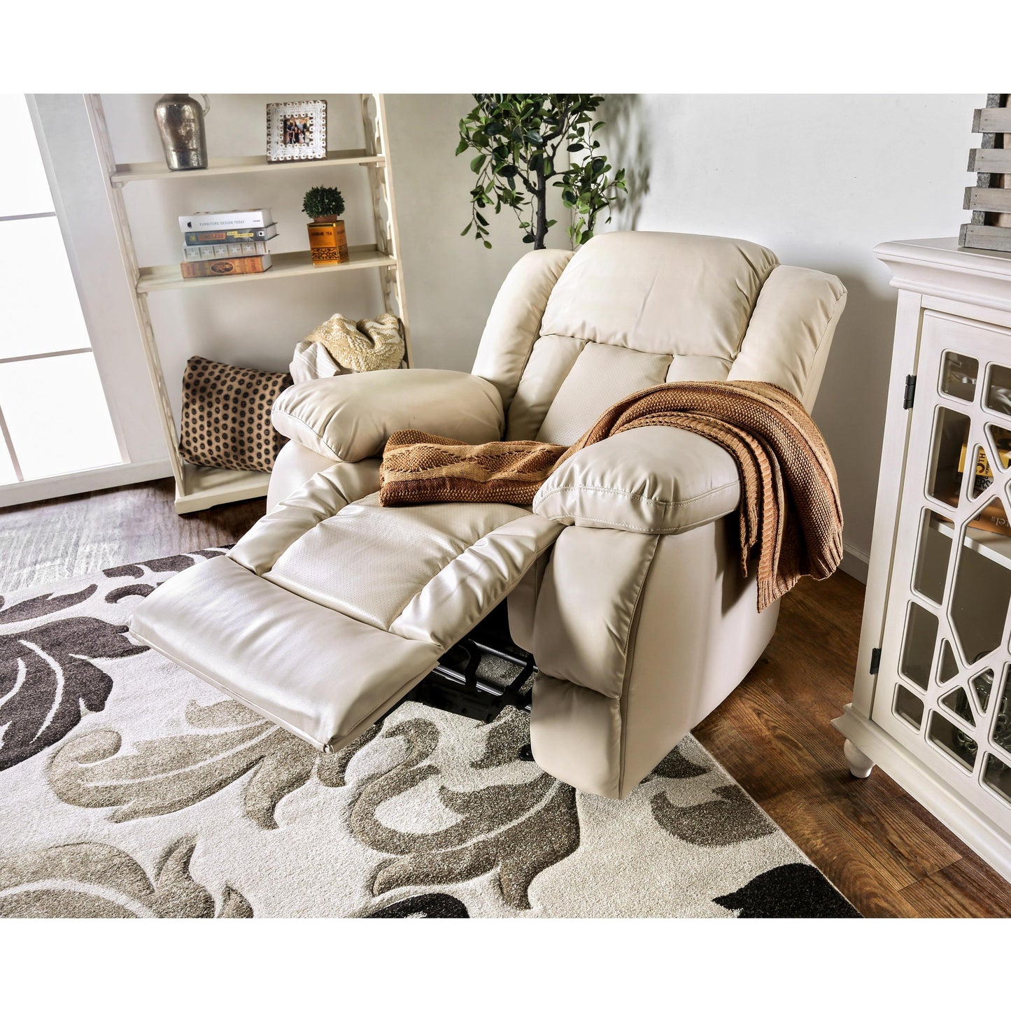  Furniture of America Barbado Glider Leather Look Recliner CM6827CH IMAGE 4