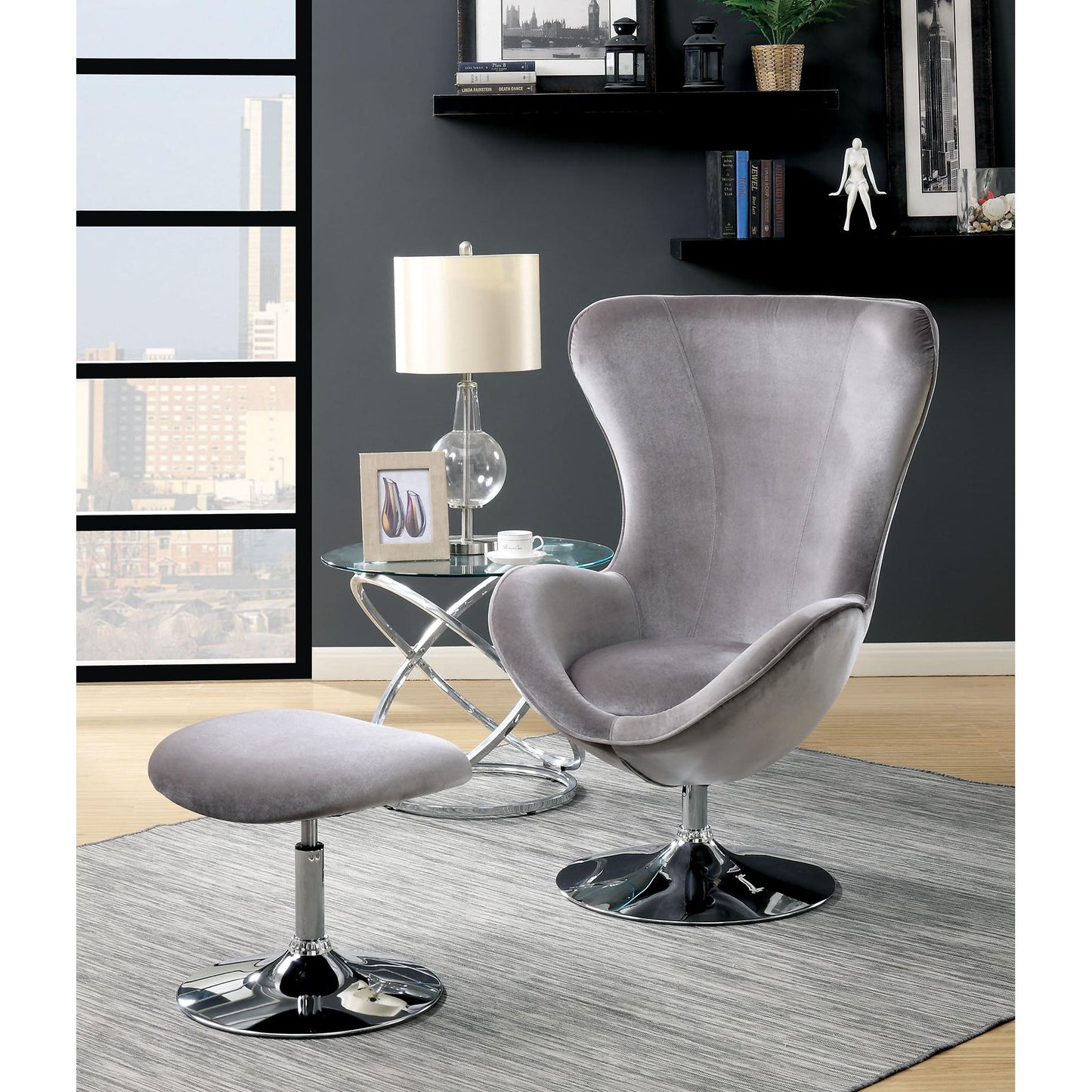  Furniture of America Shelia CM-AC6841GY Accent Chair w/ Ottoman IMAGE 2