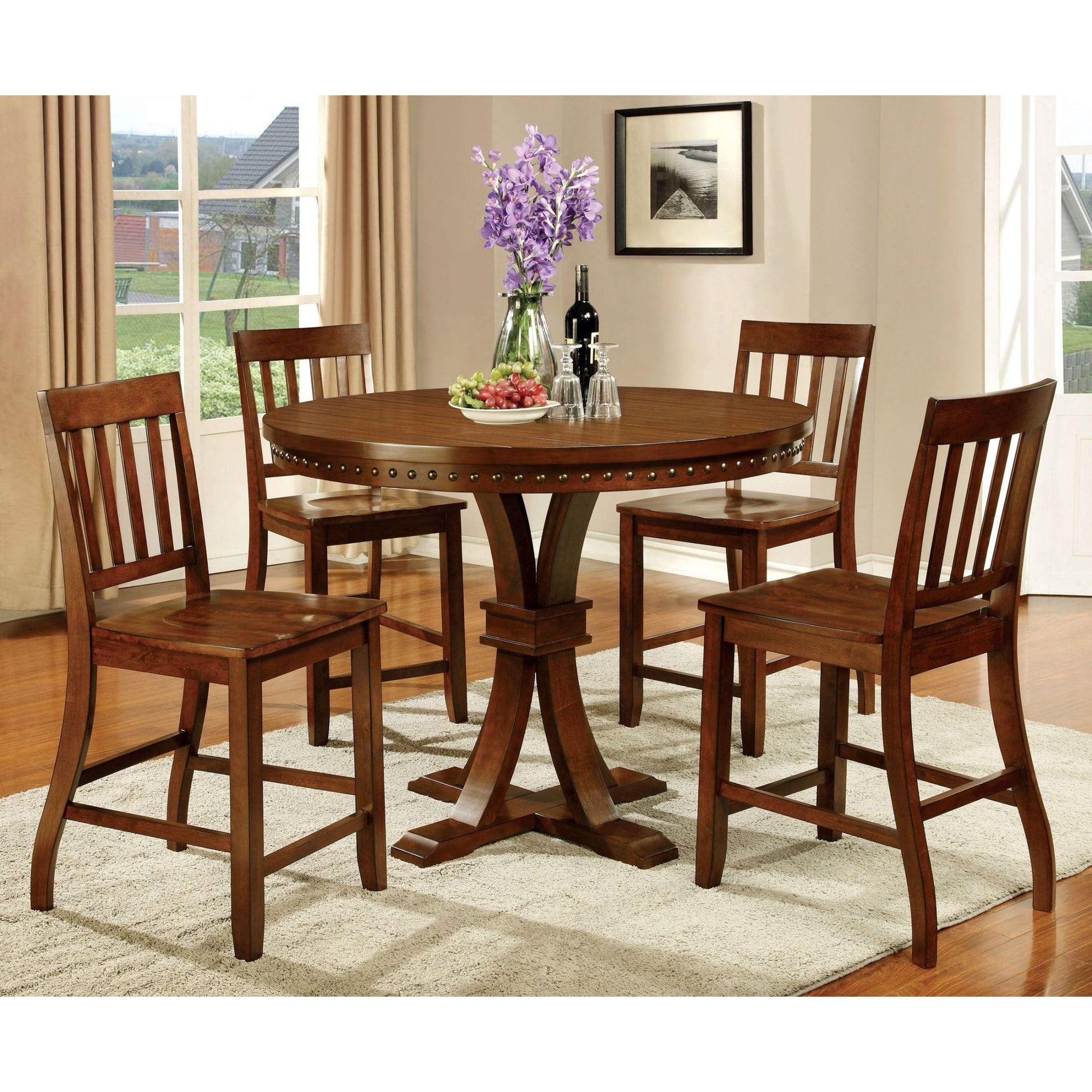  Furniture of America Round Foster II Counter Height Dining Table with Pedestal Base CM3437PT IMAGE 3